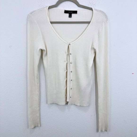 Vero Moda Womens Ribbed Knit Button Front Long Sleeve Cardigan Top Cream S - Picture 1 of 8